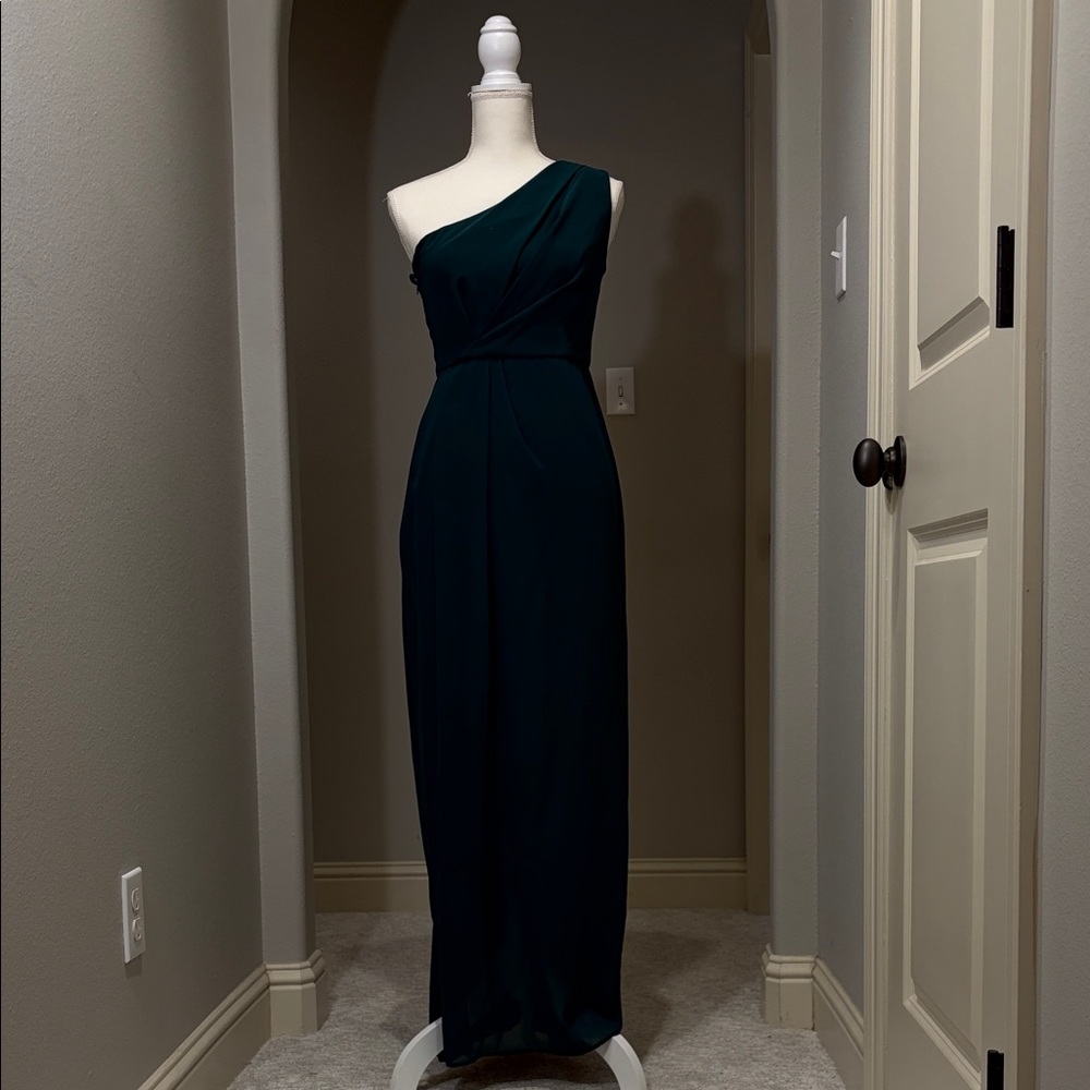 Social Bridesmaids One-Shoulder Dark Green Dress